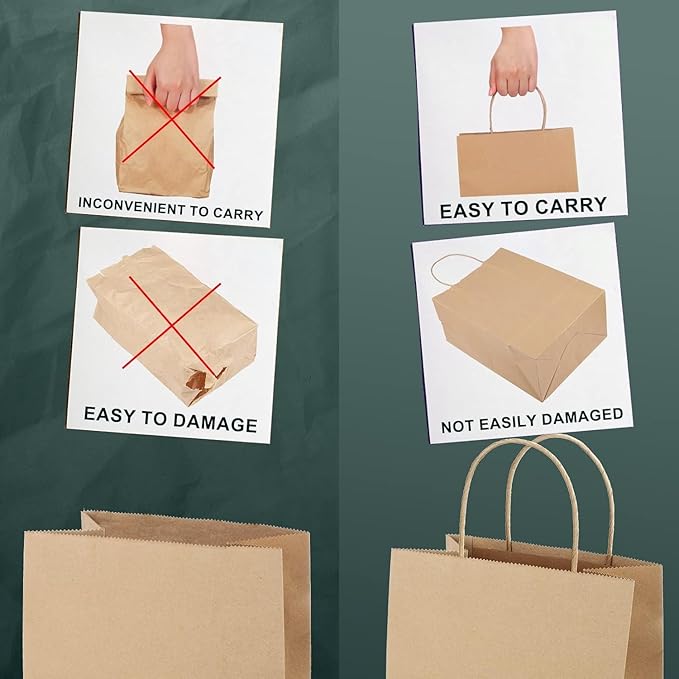 METRONIC Kraft Paper Gift Bags with Handles 8x4.75x10.5 Inch 12000 Pack | Christmas, Birthday Party Favors, Retail Shopping, Small Business Bulk | Brown Gift Wrap Bag