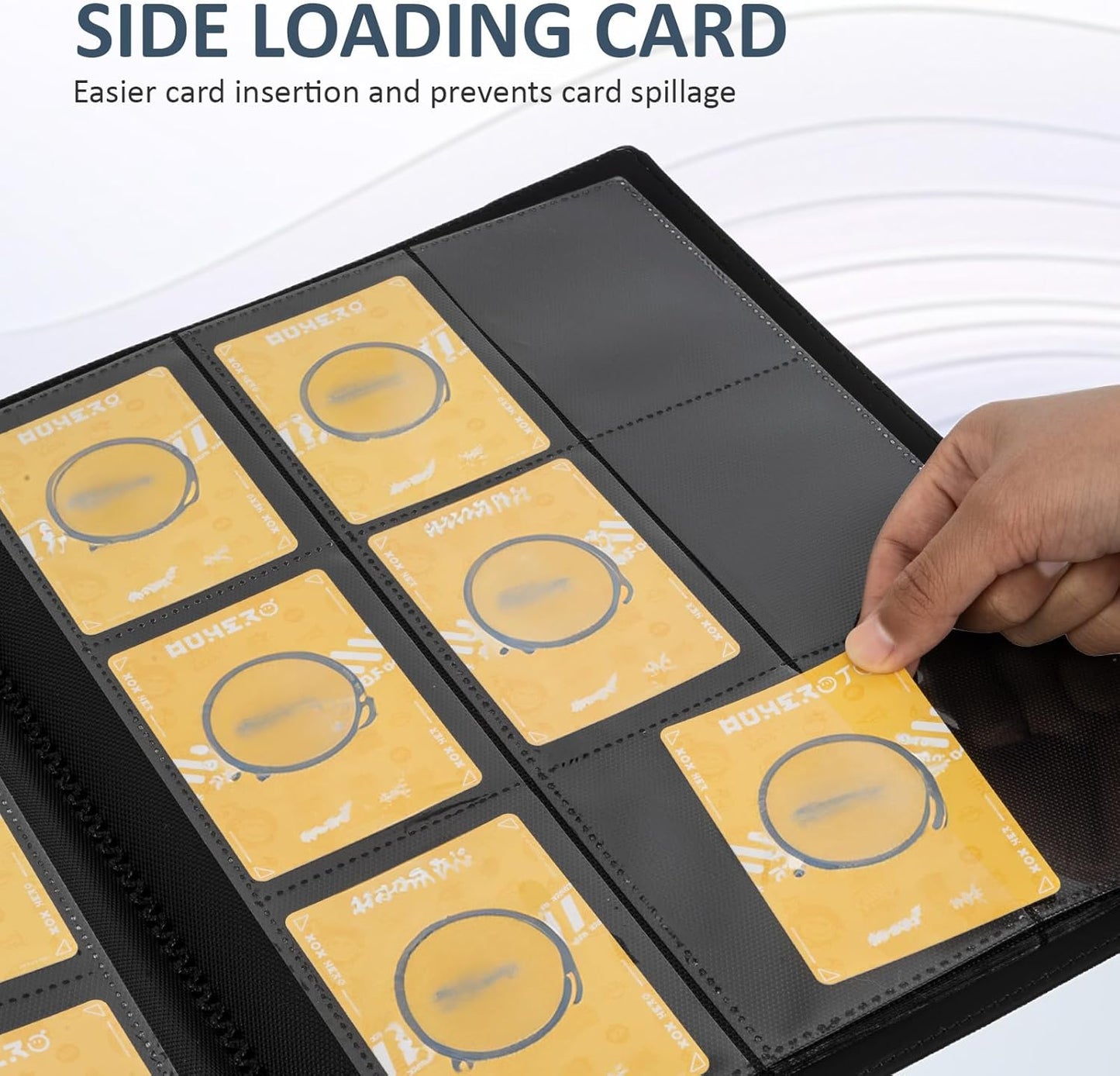 Trading Card Binder 9 Pocket, Fvxldcz PU Cover Card Collection Binder 540 Cards Sleek Side-Loading Card Album, Sturdy Card Collection Folder for TCG, MTG, Yugioh, Sport Cards (Black-2)