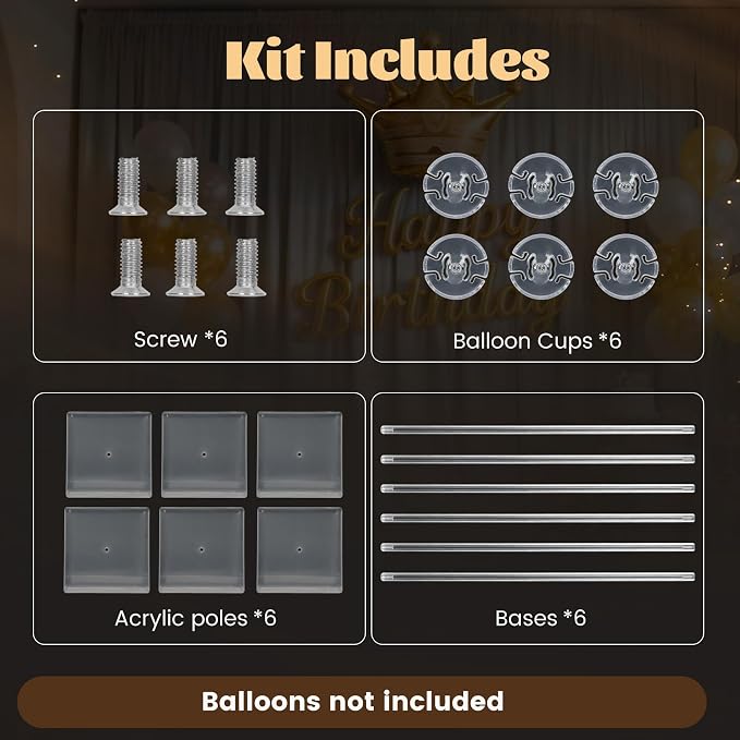 6 Pack 15.75 Inch Clear Acrylic Balloon Stands, 15.75 Inch Balloon Stand Kit - Image 5