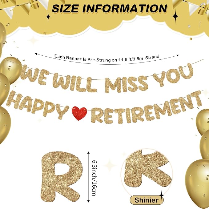 Fulmoon Pre Strung Happy Retirement and We Will Miss You Banner Bunting - Image 2