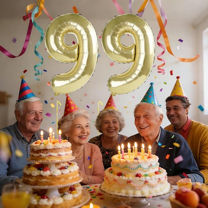 40 Inch Number 99 Balloons for 99th Birthday Party Decorations, 0-100 Champagne - Image 2