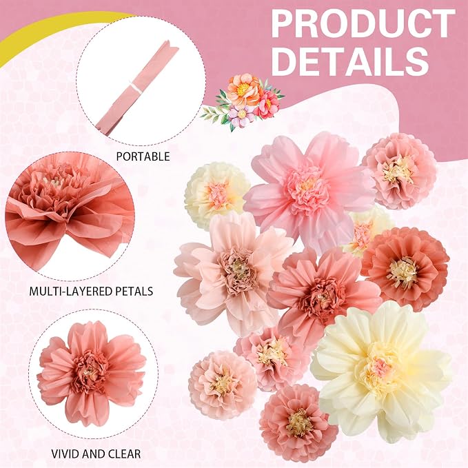 TaoBary Large Colorful Tissue Paper Flowers Giant Fiesta Paper Pom Poms - Image 4