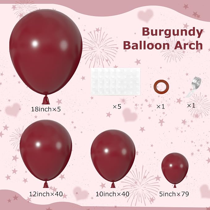 164Pcs Burgundy Balloons Garland Arch Kit Different Sizes | 18 12 10 5 inch - Image 2