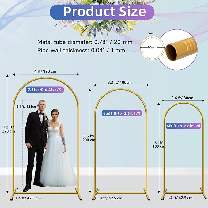 Hemmotop Metal Arch Backdrop Stand Set of 3, Ground Stakes - Image 2