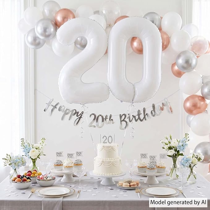 White Number 20 Balloon 40 Inch, Large Matte White Mylar Foil Balloons - Image 6