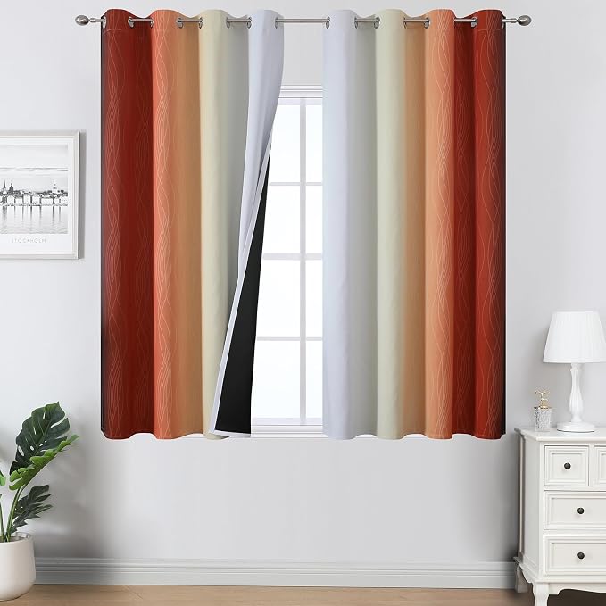 Burnt Orange and Greyish White Ombre Blackout Curtains 54 Inch Length by ESTELARTEXTILER