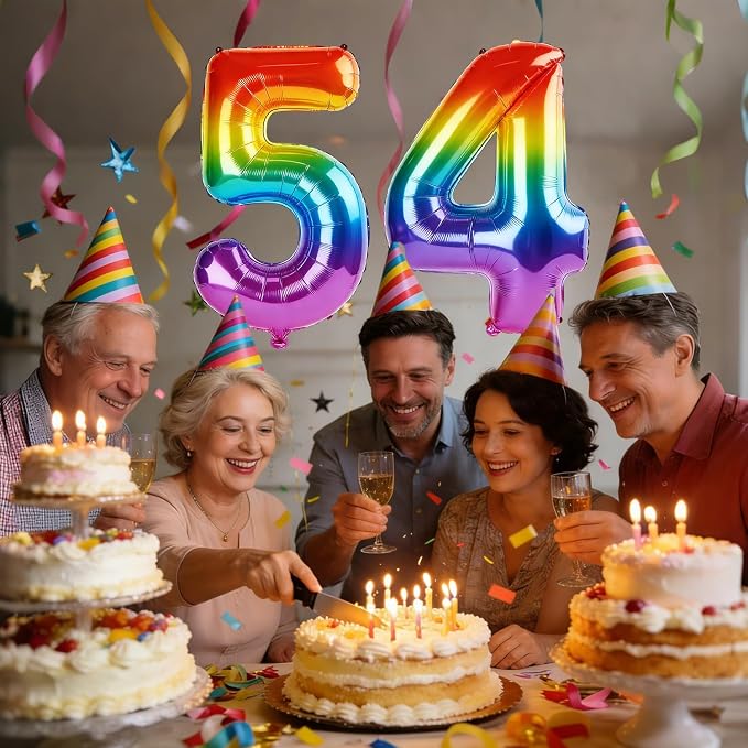 40 Inch Number 54 Balloons for 54th Birthday Party Decorations, 0-100 Rainbow - Image 2