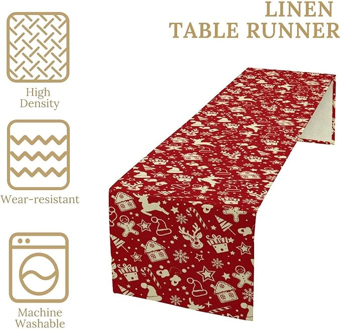 Christmas Table Runner,Seasonal Winter Deer Table Decoration Snowflake Table Cloth Kitchen Dining Table Decoration for Home Party Decor 13x108 Inch