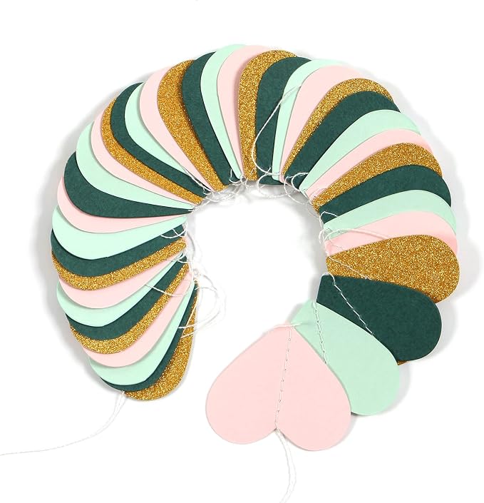 Sage-Green Mint Pink-Gold Love-Heart Garland - 52Ft Rustic Wedding Hanging - Image 5