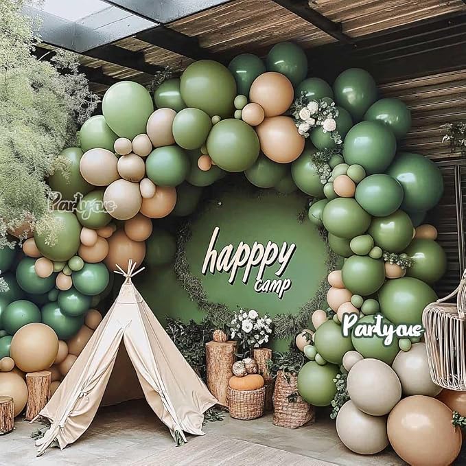 Sage Green Brown Balloon Arch Kit Double Stuffed Dusty Olive Green Tan White - Image 9