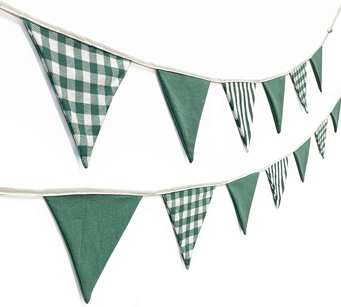 2 Sets Green Pennant Banner Flags 24Pcs Green Buffalo Plaid Striped Nursery - Image 4