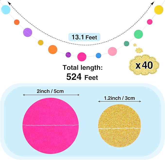Outus 40 Pieces Colorful Circle Garland Banner Hanging Paper Dot Decorations - Image 2