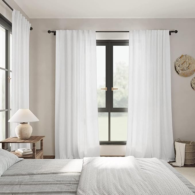 White Linen Curtains for Living Room 119 Inches Long Extra Long Back Tab - Image 7