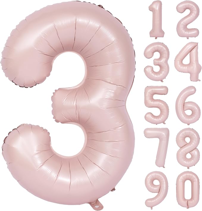 40 Inch Pink Number 3 Foil Balloon Light Pink Digital 3 Helium Balloon | by YOIOZAIZAI