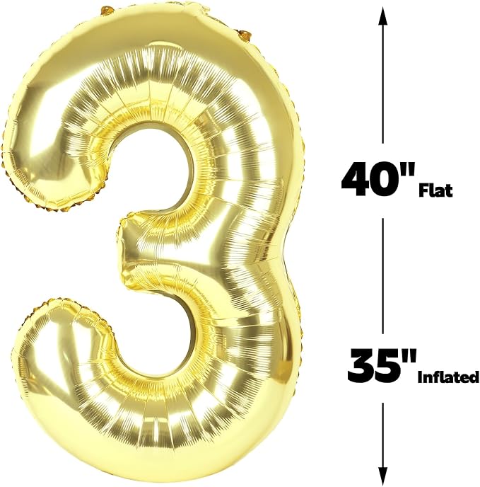 Light Gold Number 3 Balloon 40 inch, Balloon numbers party supplies, deco photo - Image 3