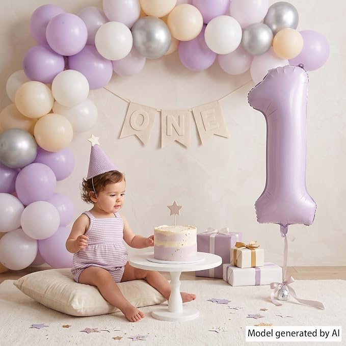 Cream Purple Number 1 Balloon 40 Inch, Foil Numeral - Image 2