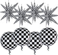 TONIFUL 8Pcs 22Inch Black Checkered Large 4D Giant Round and Star Balloons by TONIFUL