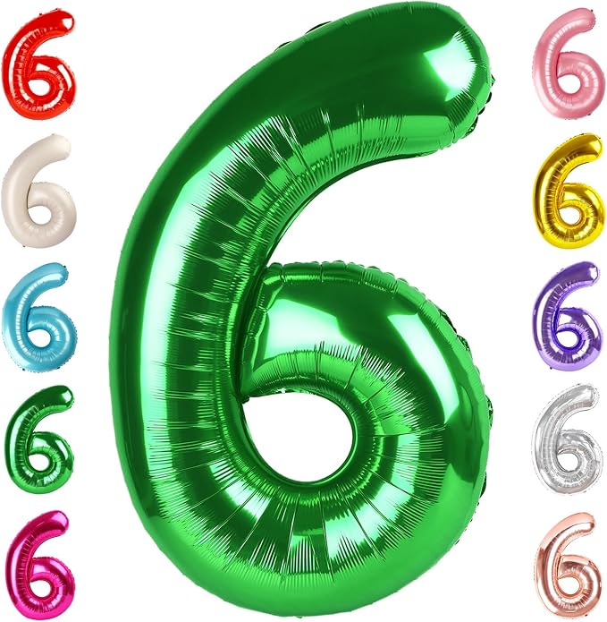 6 Balloon Numbers Birthday Decorations, 40In Green Balloons by Mluchee