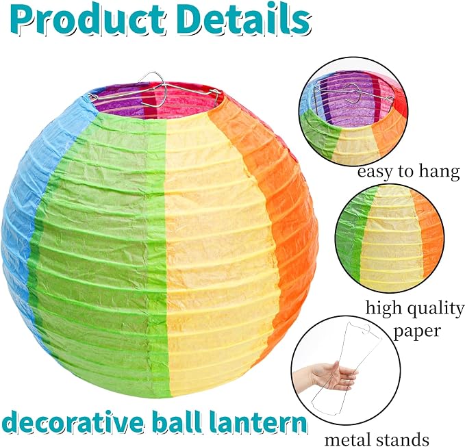 Goaste 20 Pack Colorful Paper Lanterns, 2 Sizes Colorful Hanging Ball Lantern - Image 3
