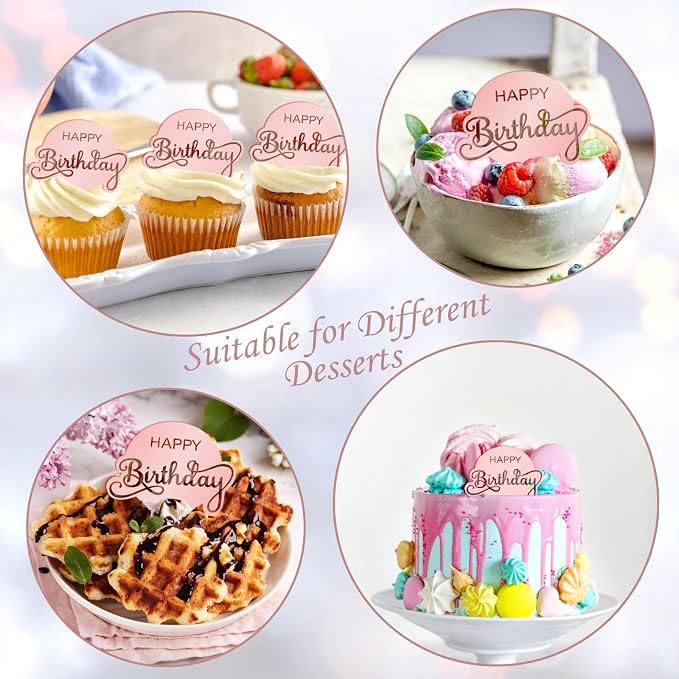 20pcs Pink Birthday Cupcake Toppers Acrylic Cake Picks - Image 4