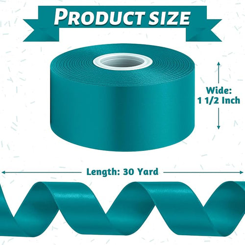 1 1/2In 30Yards Teal Ribbon for Gift Wrapping Birthday Graduate Christmas | - Image 2