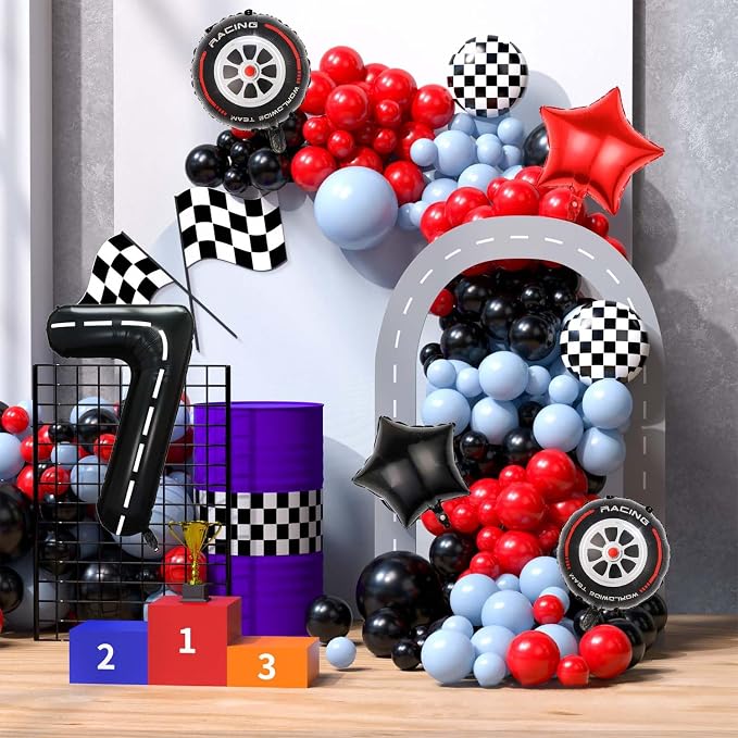 Race Car Balloons, 40 Inch Racetrack Number 7 Balloon, Big Number Balloons Black - Image 4
