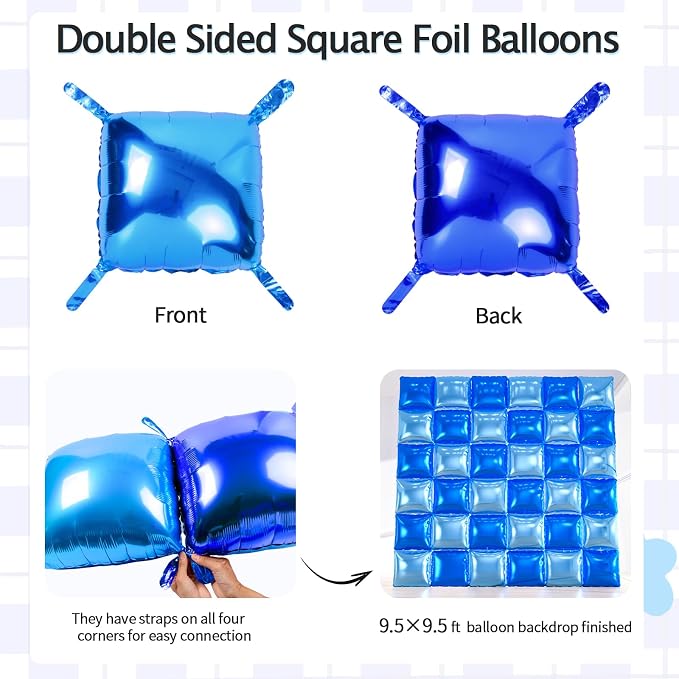 36pcs Royal & Baby Blue Square Foil Balloons - Image 2