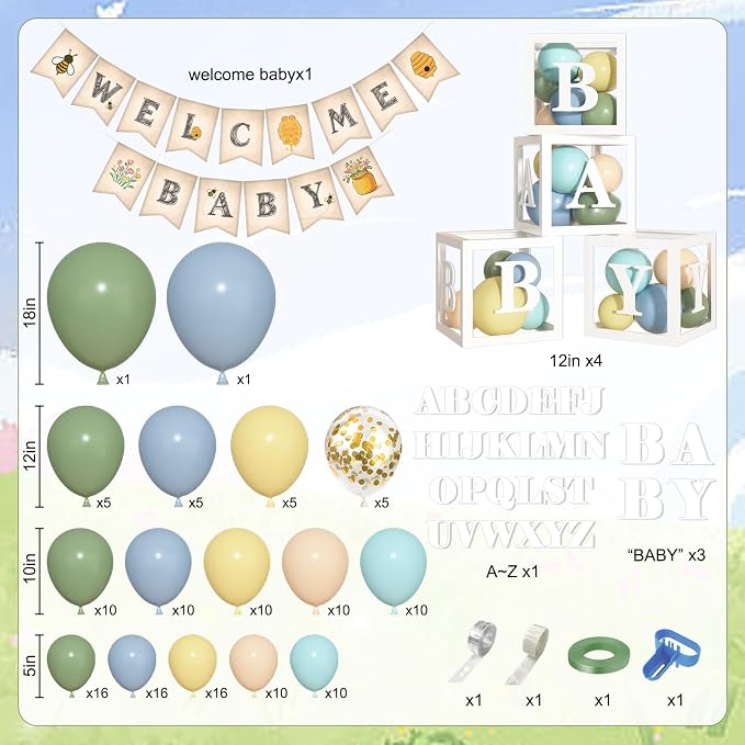153 Pcs Blue Yellow Balloon Banner Bear Baby Shower Decorations Neutral | Dusty - Image 3