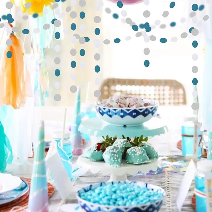 Teal-Turquoise White-Silver Party-Decorations Garland Streamers - 52Ft Woman - Image 5