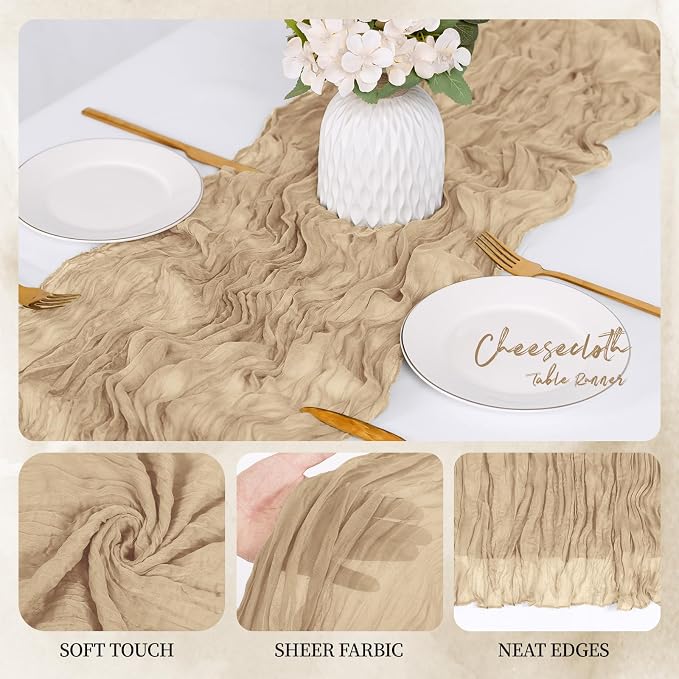 12 Pack Beige Cheesecloth Table Runner 17x108 Inch Semi Sheer Boho Gauze Cheese - Image 3