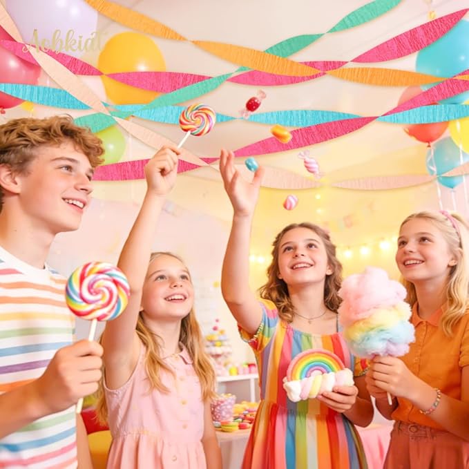 AOBKIAT 5 Rolls Rainbow Streamers Crepe Paper, Candyland Party Decorations | - Image 2
