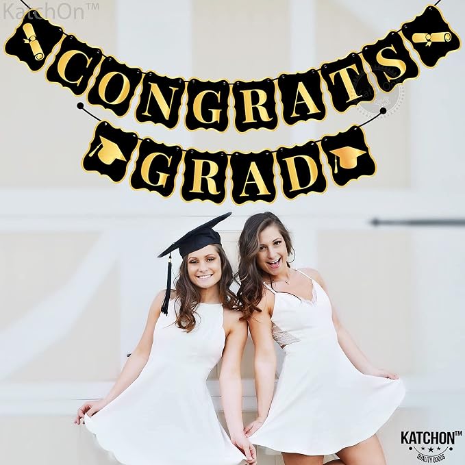 KatchOn Black and Gold Congrats Grad Banner 10 Feet | No DIY, Congratulations - Image 7
