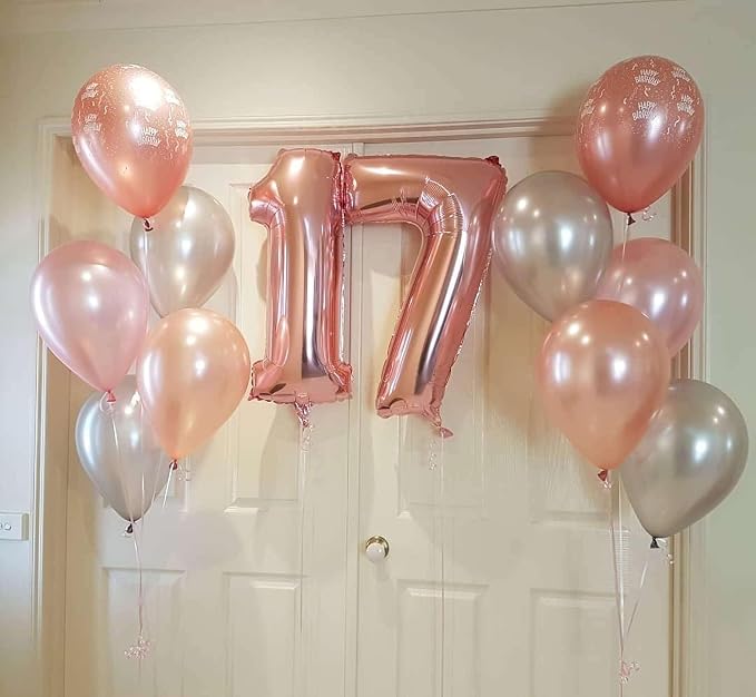Rose Gold 17 Number Balloons, 40 Inch Giant Number 17 Balloons Foil Mylar - Image 4