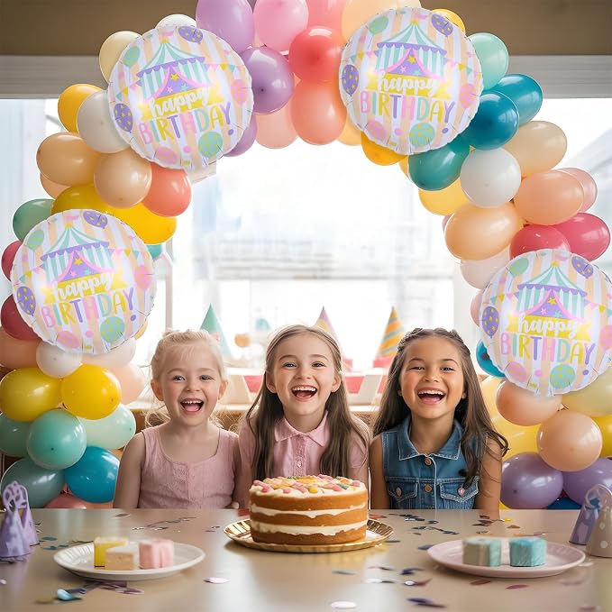 18 Inch Circus Happy Birthday Foil Balloons, Pastel Rainbow Balloon - Image 4