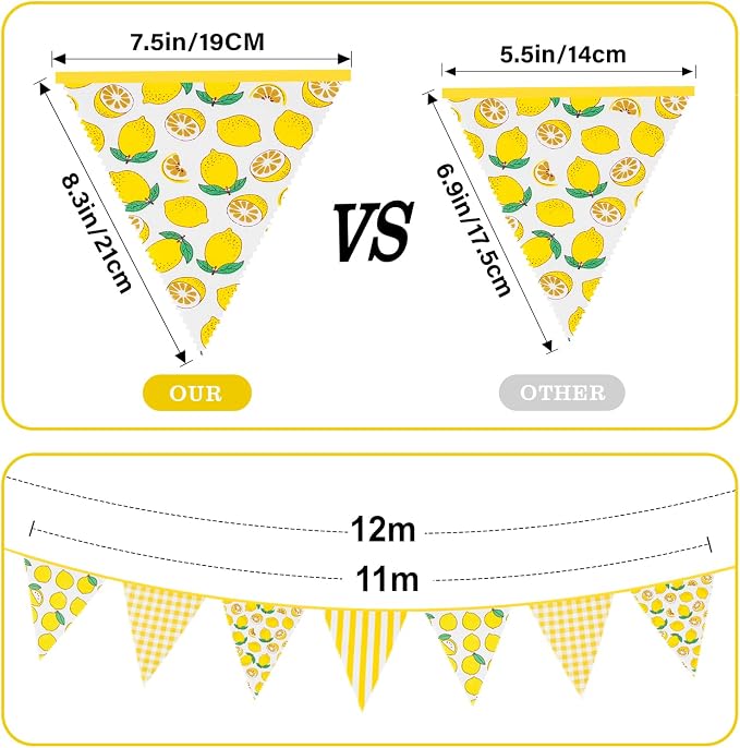 G2PLUS 39Ft Lemon Party Decorations, Reusable Cotton Triangle Flags Party - Image 2