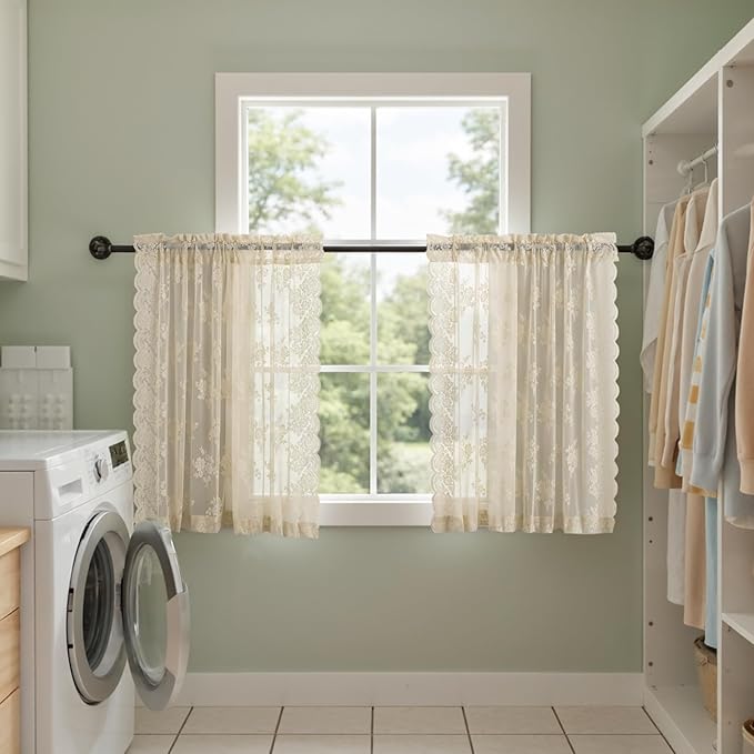 Kotile Short Beige Lace Curtains - Image 4