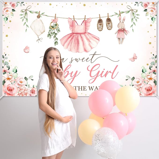 Mocsicka Baby Shower Backdrop Banner Cute Clothes Baby Shower Background a - Image 5