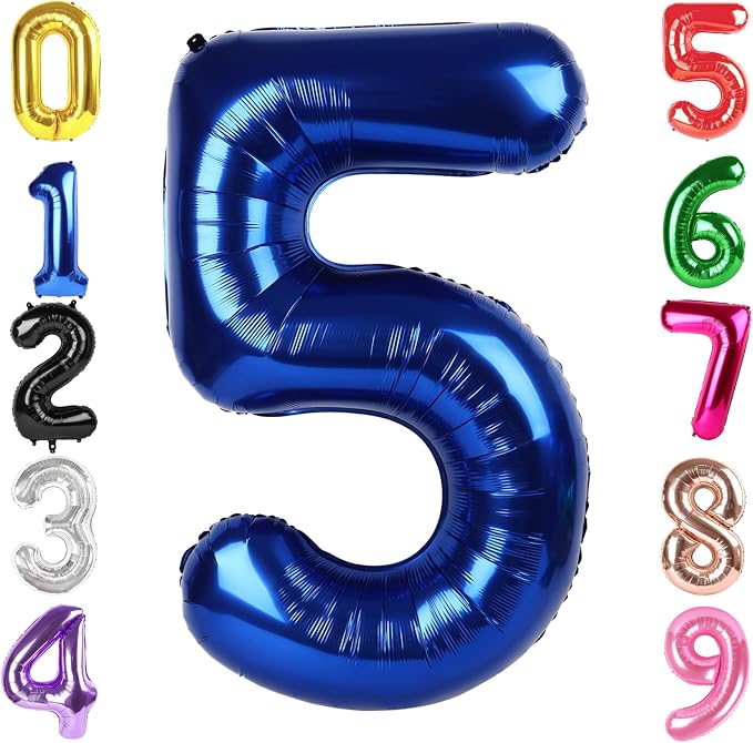 40 Inch Night Blue Number 5 Balloon, 5th Blue Birthday Party Decorations | 40 by Hadoife