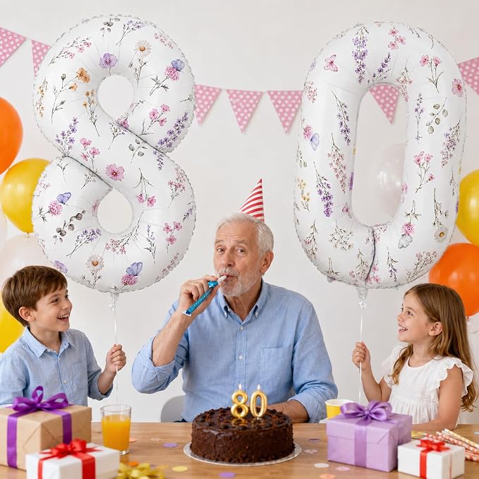 Wildflower Number 80 Balloon for Flower 80th Birthday Party Decorations | 40'' - Image 7