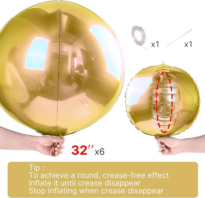 PartyWoo Metallic Gold Large Round Giant 4D Foil Balloons 6pcs 32 Inch | 32 Inch - Image 4