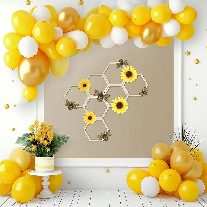 Yousoontic 26 Pcs Honeycomb Decorations Include 7.9'' Wooden Hexagon 3D Bee - Image 3