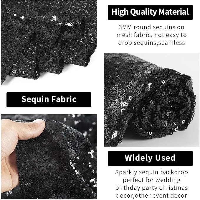 Hahuho Black Sequin Backdrop Curtain, Party Decoration（4 Panels, 2FT x 8FT - Image 3