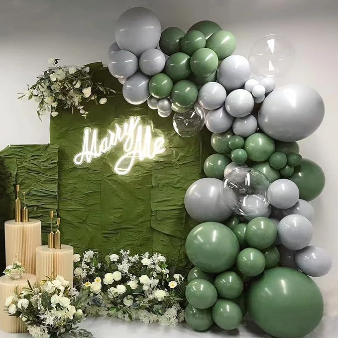 134Pcs Sage Green Balloons Different Sizes 5 10 12 18 Inch Sage green Latex - Image 6