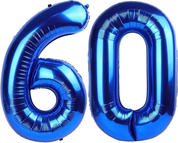 60 Balloon - Metallic Blue Birthday Number Balloons, 40 Inch Decorations | by ALPHADELTAPI