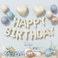 Happy Birthday Balloon Banner Cream Blue, 16 Inch Beige Mylar Letters Heart by Togvu