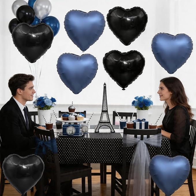 Black Blue Heart Balloons, 18Inch Black Helium Balloon - Image 5