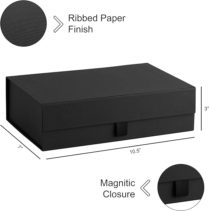 Hard Gift Box With Magnetic Closure Lid - 10.5"x7"x3" Pack Of 5 Ribbed Rectangle Favor Boxes For Wedding, Bridesmaid, Groomsman Proposal, Clothing (5 Boxes)