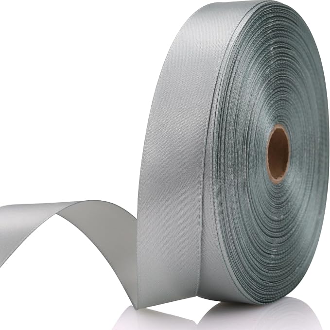 7/8 Inch 60 Yards Silver Satin Craft Ribbon-Single Face Polyester Ribbon by Unknown