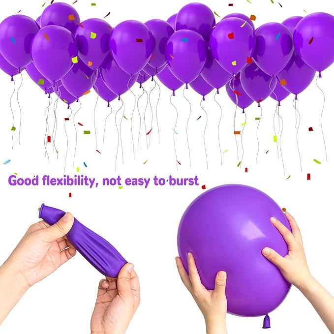 Purple Balloons 100 Pack 12 inch Thicken Latex Matte Purple Balloons - Image 4