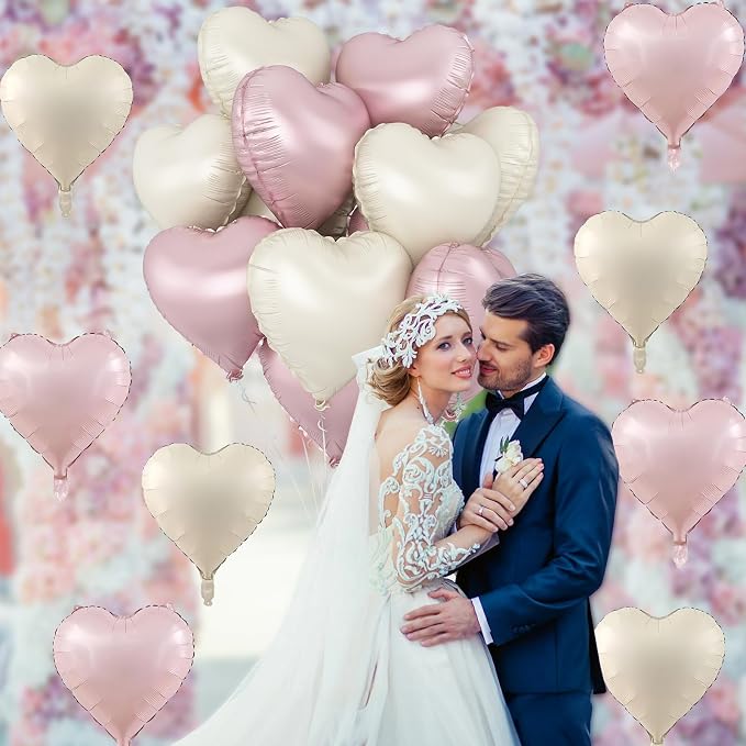 Pink White Heart Balloons, 18 Inch Baby Pink and Cream Helium Foil Heart - Image 6
